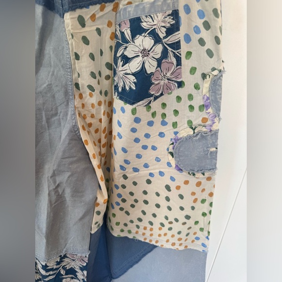 EASEL Wide-Leg Patchwork Flower Pants Denim Blue and Cream SZ Large - Picture 5 of 10